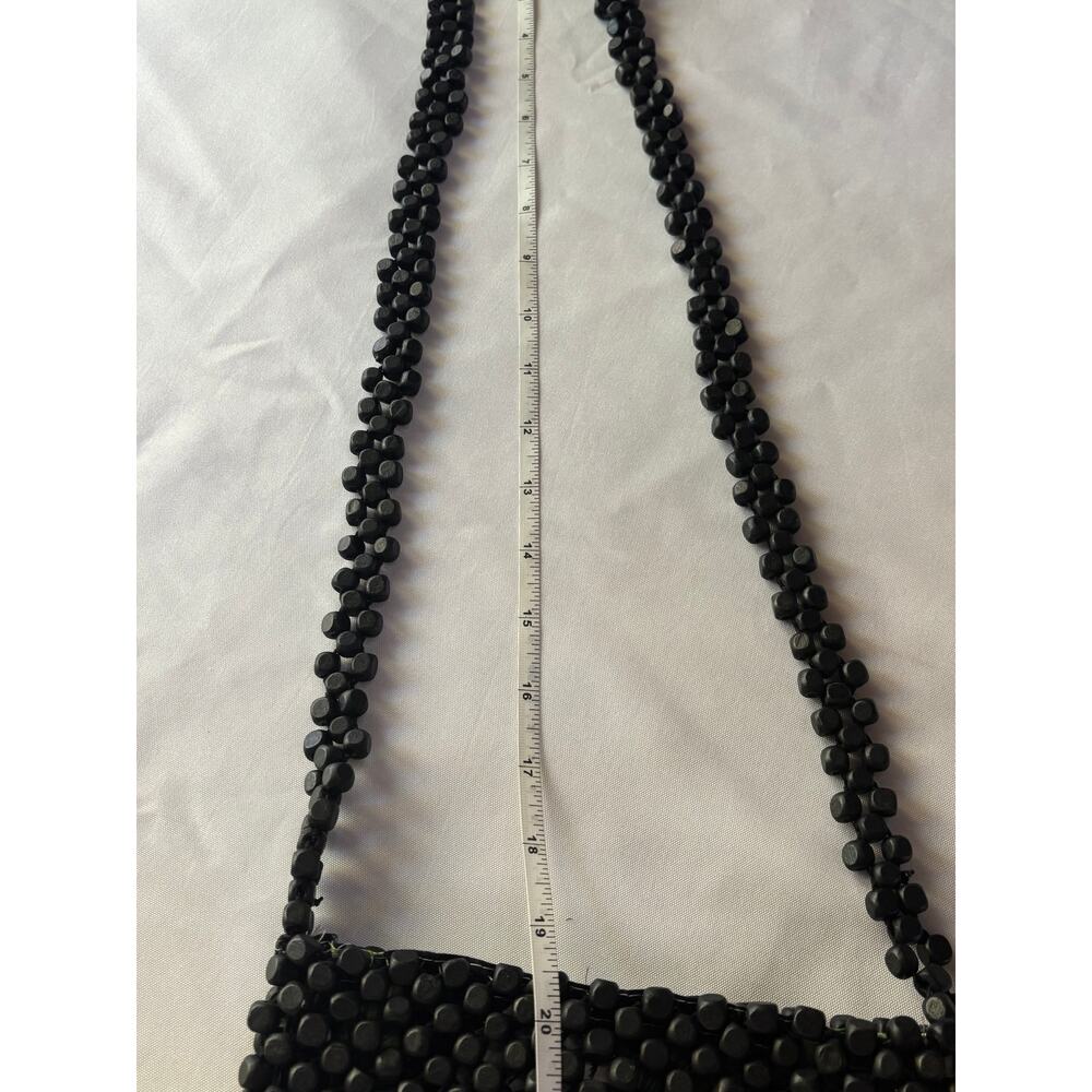 Unique black wooden beaded shoulder bag with Strap. - Picture 6 of 10